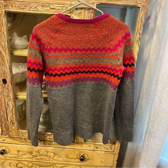 Trina Turk Wool Zigzag Crew Neck Sweater - Pink, Orange, and Gray - Picture 3 of 8